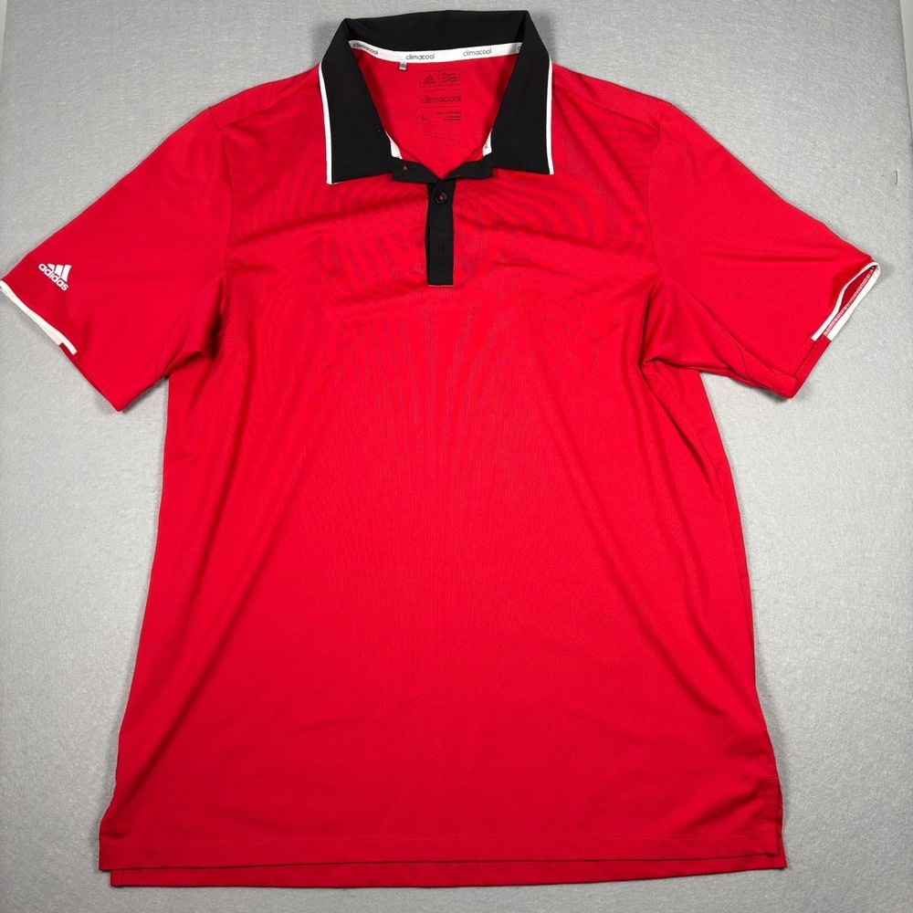 Adidas Golf Men's Climacool Performance Polo Shirt Size Large Red Black Stretch